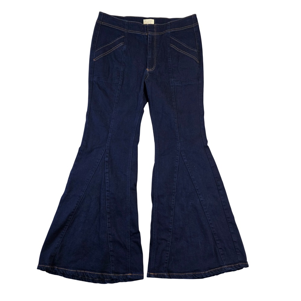 Pilcro Anthropologie Puddle Dark Wash Seamed Flare Leg Jeans 32 Bell Bottoms